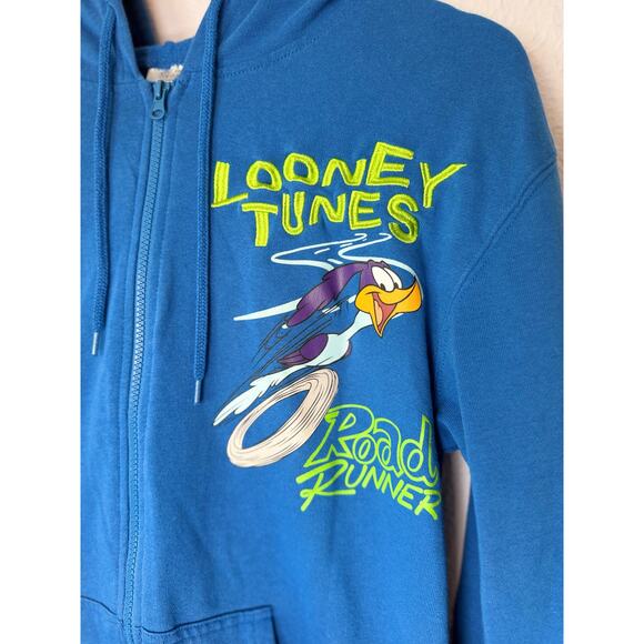 Vintage Road Runner Coyote Hoodie Zip Up Y2K Looney Tunes Blue Size XS - Picture 2 of 8